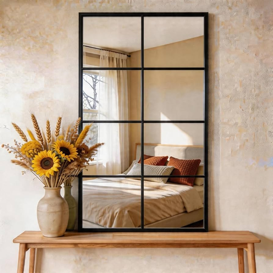 DUMOS Window Pane Wall Mirror, 16x32 Inch Black Framed Mirrors for Wall Decor Living Room, Black ... | Amazon (US)