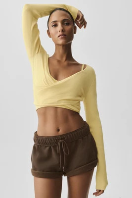 ALO | Sweater Knit Crossover Long Sleeve Top in Warm Butter, Size: 2XS | Alo Yoga