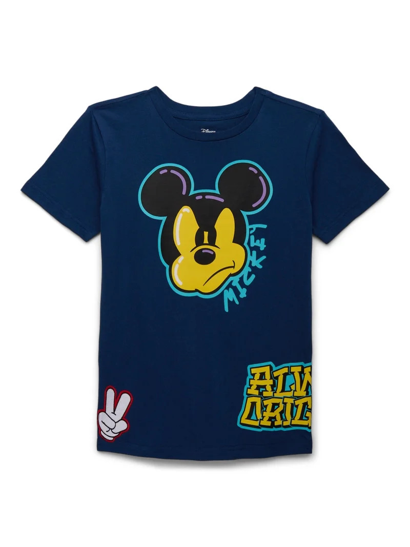 Mickey Mouse Boys Embroidered Front and Back Graphic Tee with Short-Sleeves, Sizes 4-20 | Walmart (US)