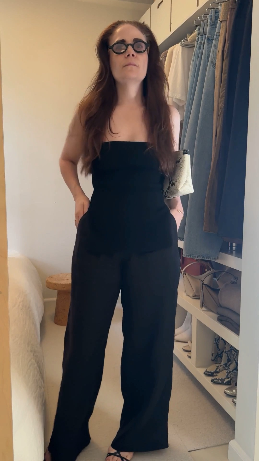 another great find from banana republic. these 100% linen high waisted wide leg pant with back zip and side slit pockets. small pleats in front but still a very chic silhouette.

i love how these fit on the waist and hips as i've tried on so many wide leg pants and the problem is all the extra material on the waist + hips, but not these. 

i'm wearing with a simple aritzia top (found new with tags on postmark), black atp atelier sandals from a few seasons ago and a contrast bag for a simple, chic look i can wear day or night. 

for reference, these are the petite 00, i'm 5'1" and a size 0.

i had the hem taken out a little as they fit about 1/2" from the floor before and i wanted to wear with a small heal (like shown) and still have the pant touch the ground. while i normally like a slightly cropped pant, i feel for a wide leg pant like this, i prefer the look of this length.

#LTKStyleTip #LTKOver40 #LTKPetite