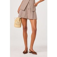 ASTR the Label | Preston Gingham Pleated High-Rise Shorts in Brown checker | Size XS | ASTR The Label (US)