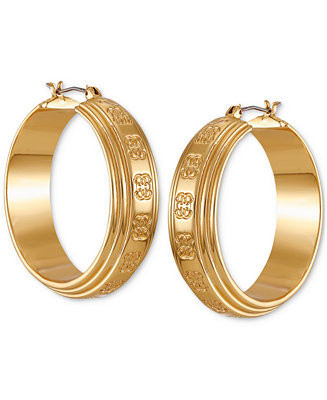 Gold-Tone Medium Textured Logo Hoop Earrings, 2" | Macy's