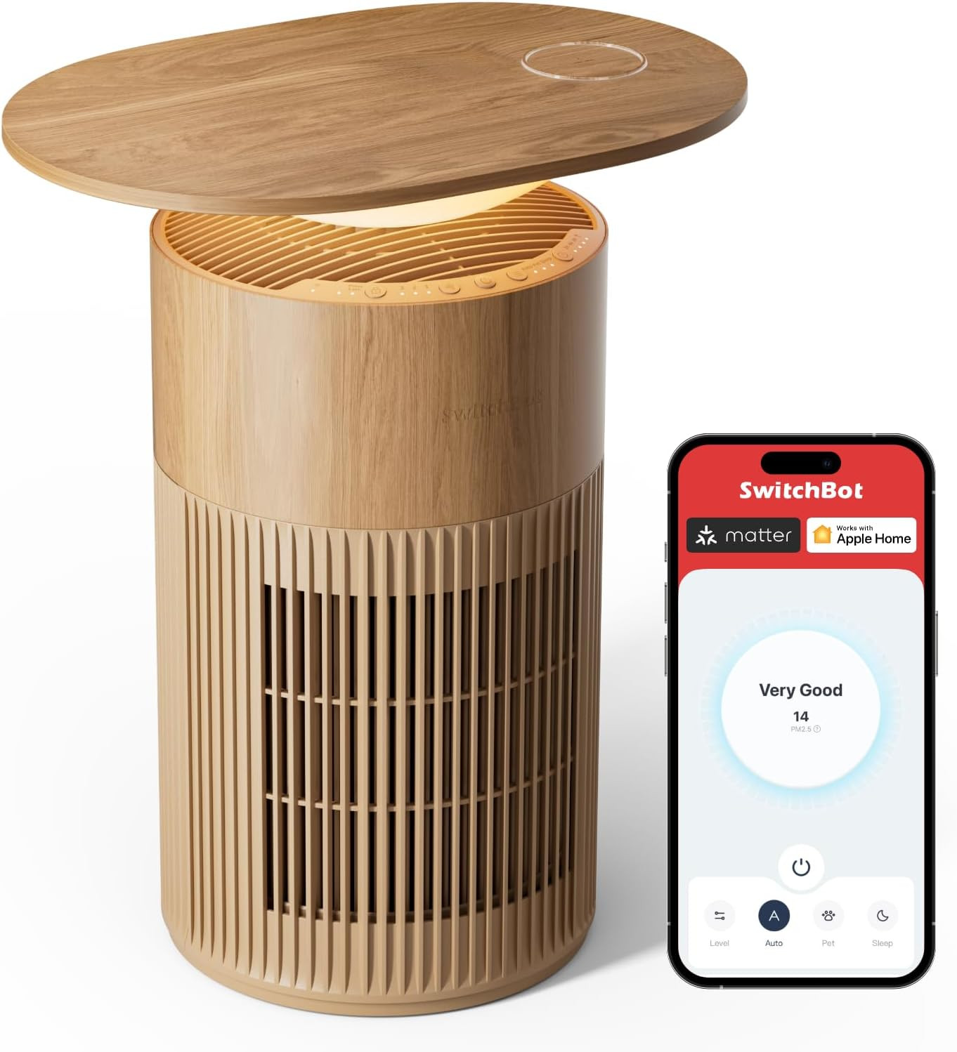 SwitchBot Air Purifier for Home Large Room, Matter, Up to 3620 ft², Air Purifier for Wildfire Smoke, Pets, Odors, 20dB, Washable Pre-filter, Pet Mode, RGB Light, Work with Alexa, Natural, Table Model | Amazon (US)