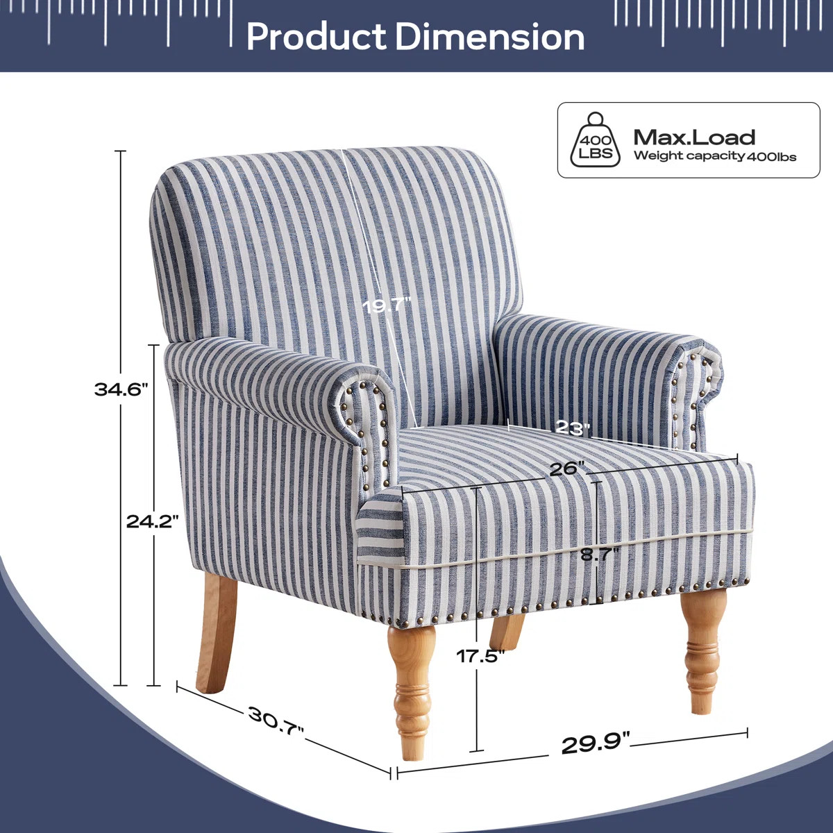 Striped Upholstered Wooden Chair with Rolled Arm | Wayfair North America