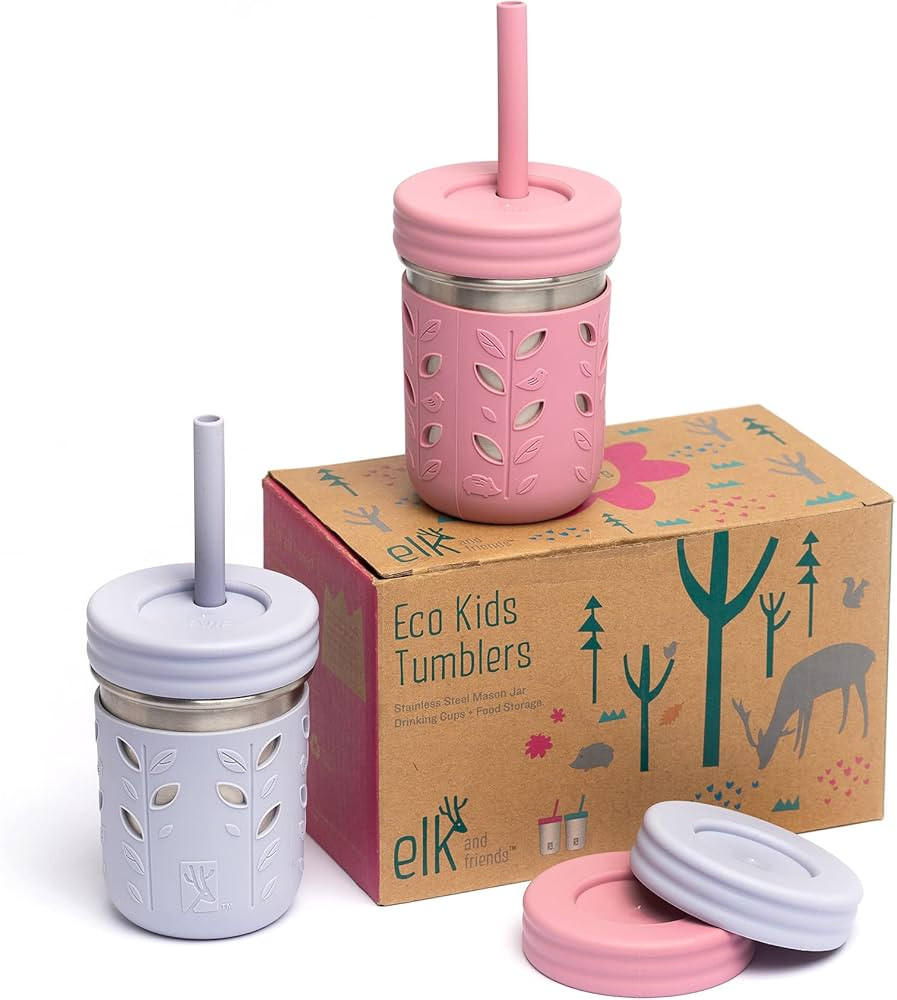 Elk and Friends Stainless Steel Cups |10 oz Mason Jar design | Kids & Toddler Cups with Silicone ... | Amazon (US)