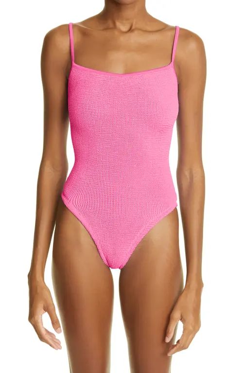 Hunza G Pamela Crinkle One-Piece Swimsuit in Bubblegum at Nordstrom | Nordstrom