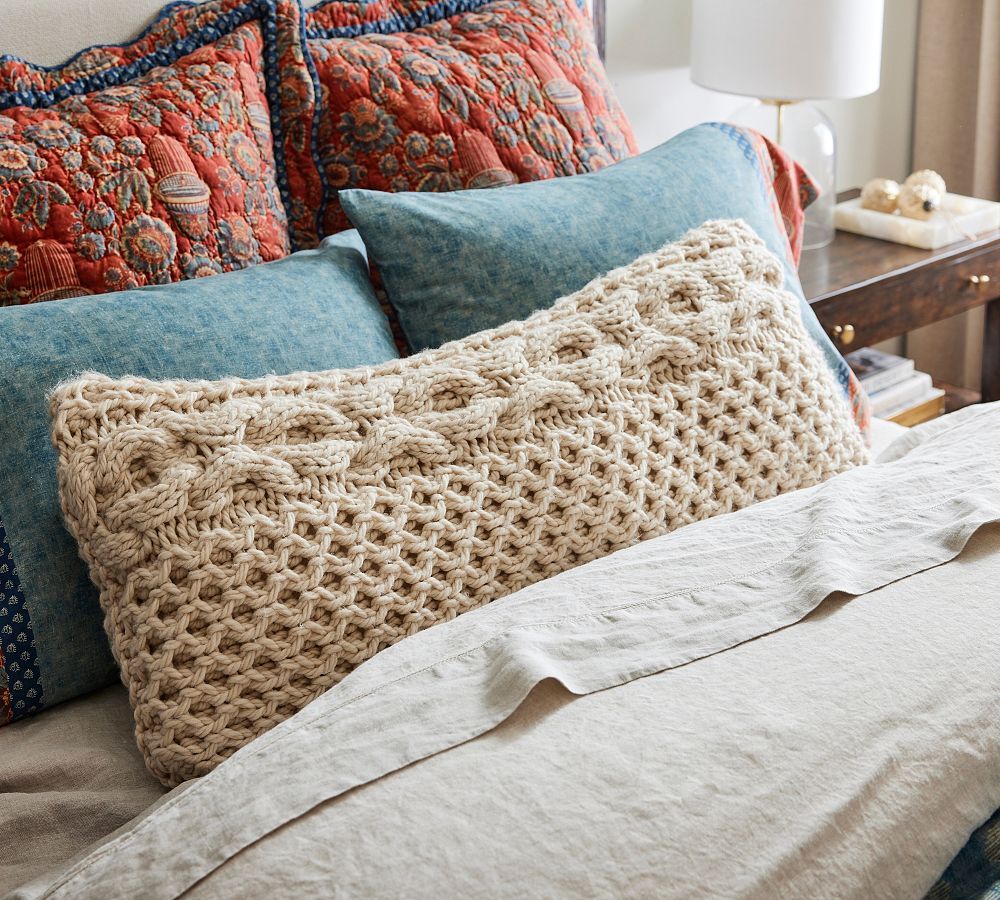 Laynie Chunky Knit Lumbar Pillow | Pottery Barn (US)
