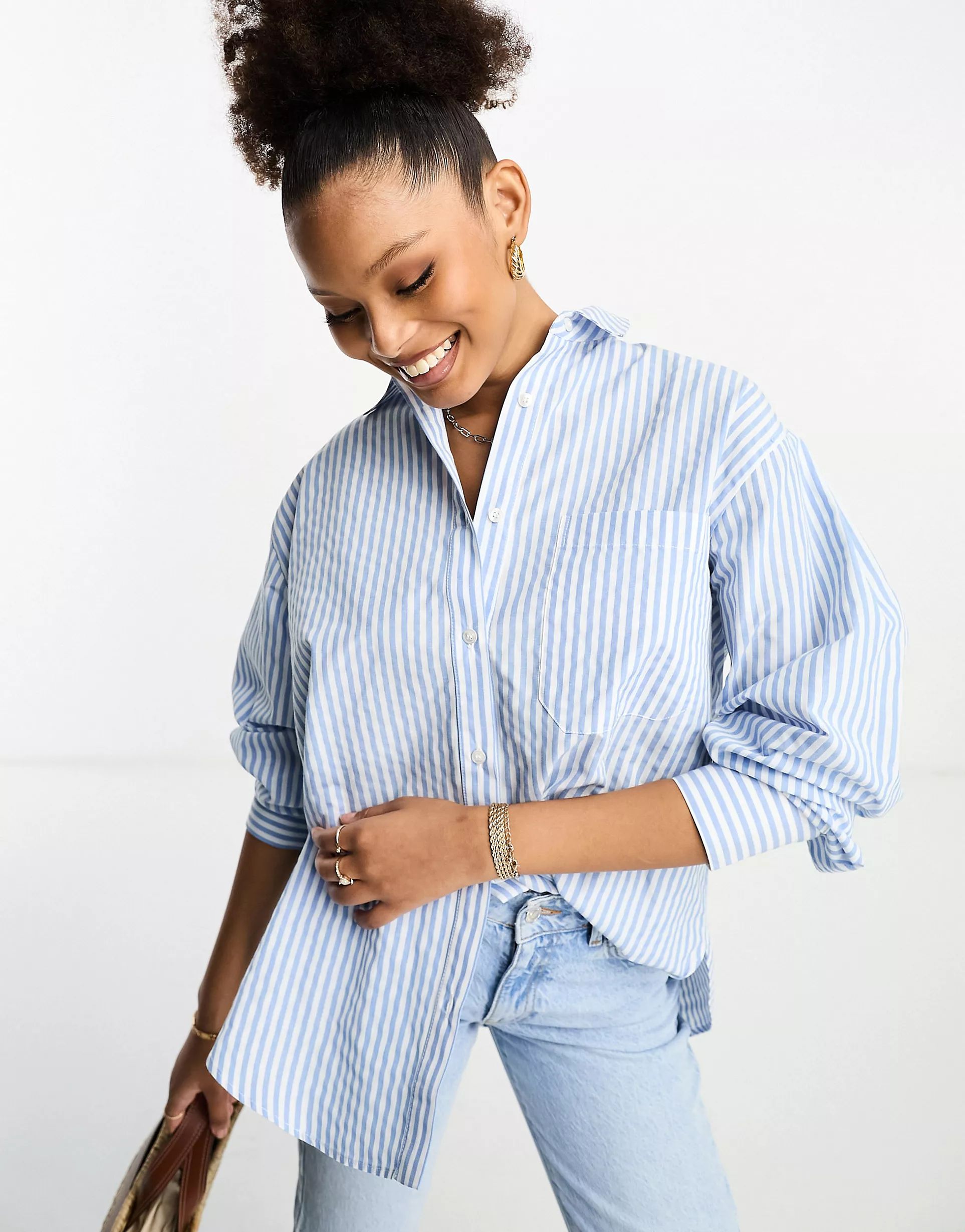 ASOS DESIGN oxford shirt in blue and white stripe | ASOS (Global)