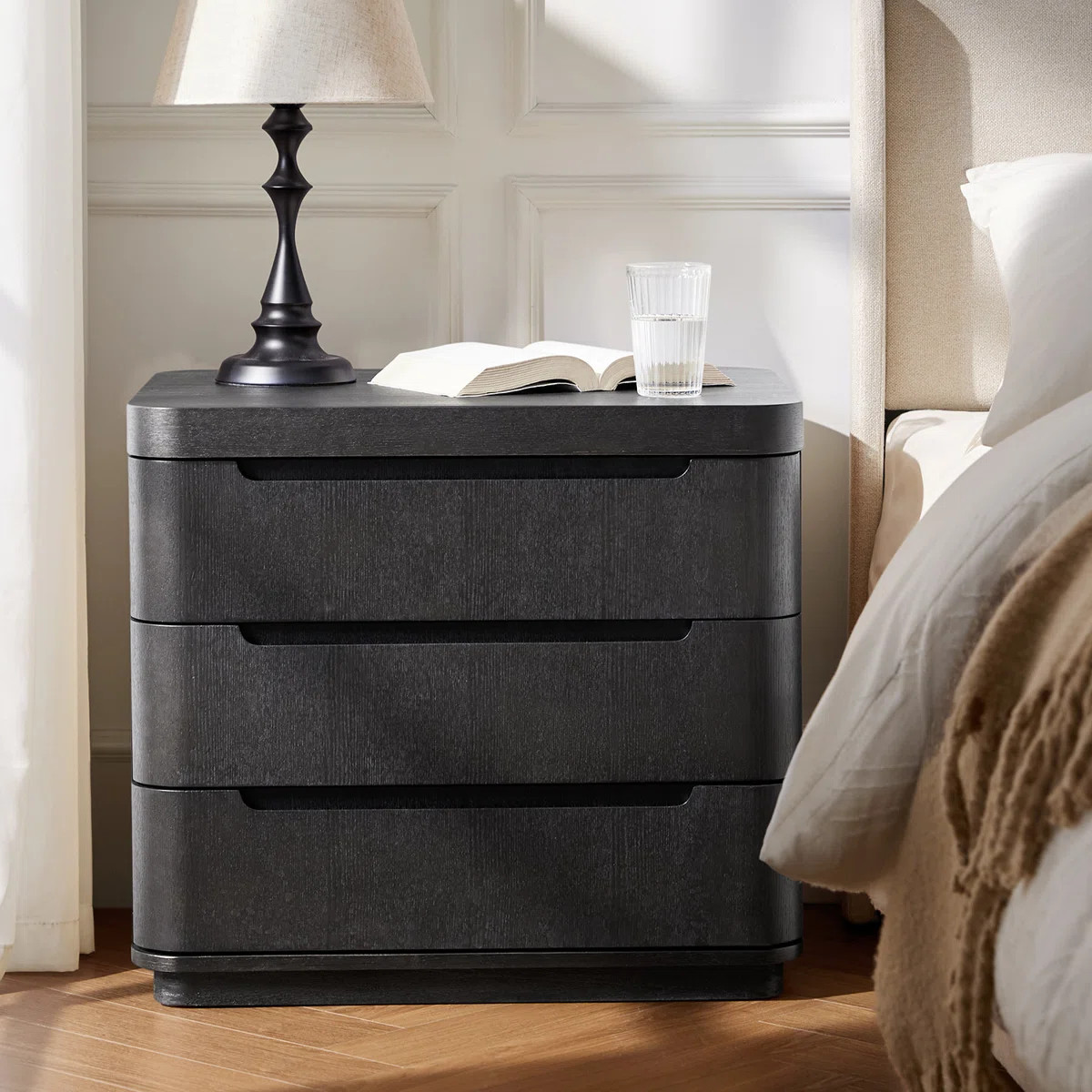 Waynesville Modern 25''W 3-Drawer Nightstand with Hidden Storage Compartment and Charging Station | Wayfair North America