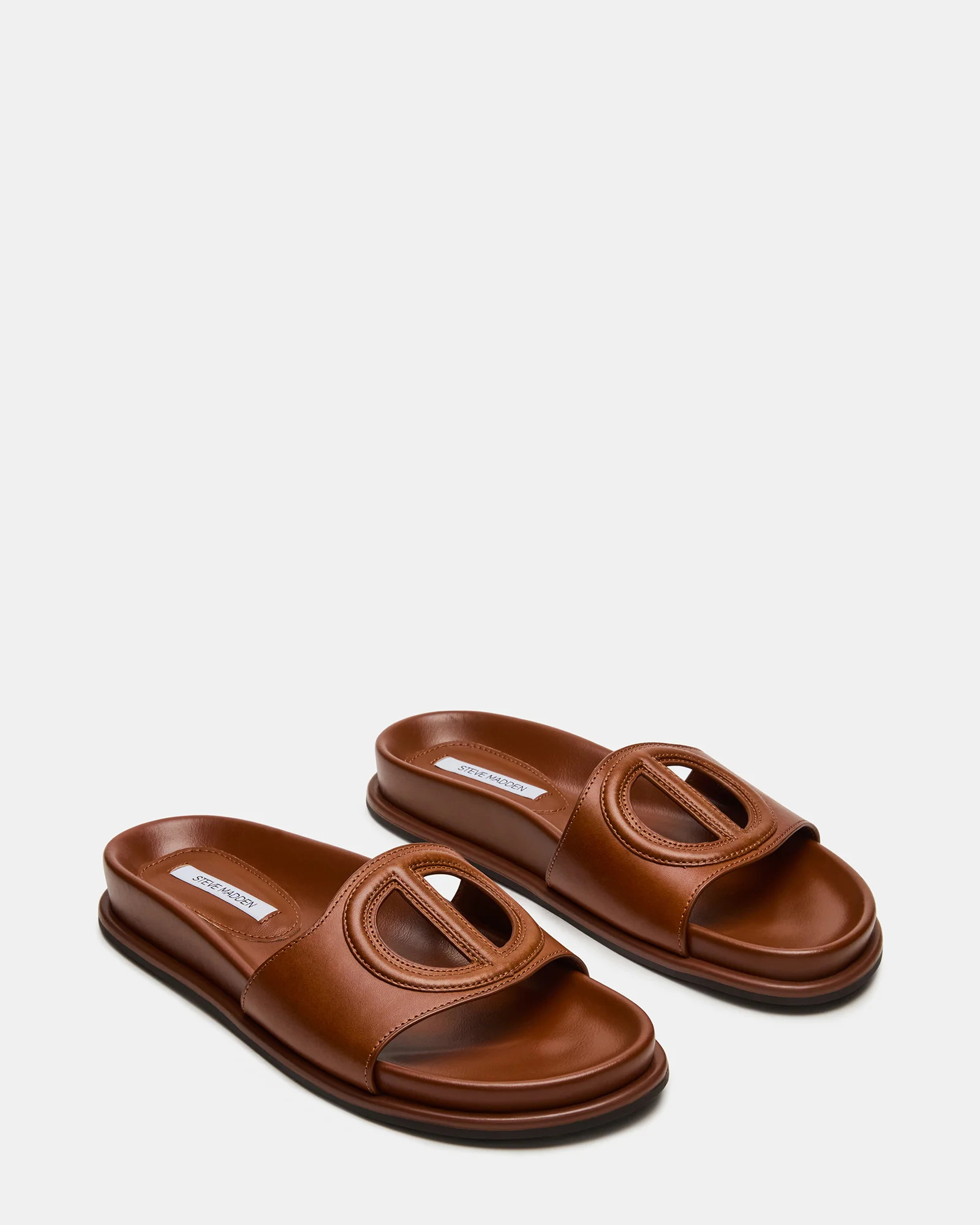 ZOSIA Cognac Leather Cut-Out Slide Footbed Women's Sandal | Steve Madden (US)