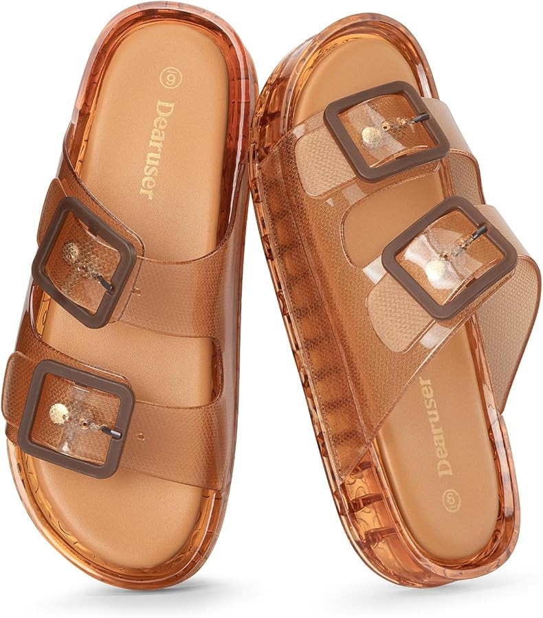 Pool Slides for Women Non-Slip Beach Brown Sandals Size 8 | Amazon (US)