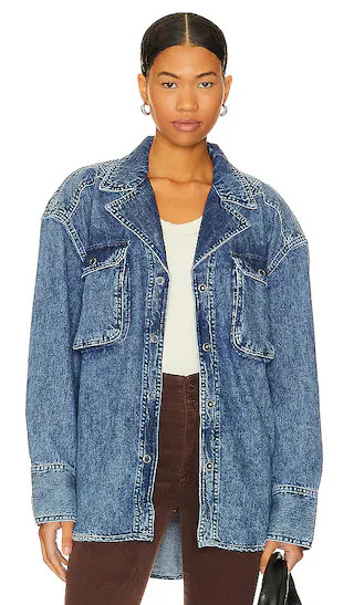 Izzie Cargo Denim Shirt in Vintage Indigo Wash | Revolve Clothing (Global)