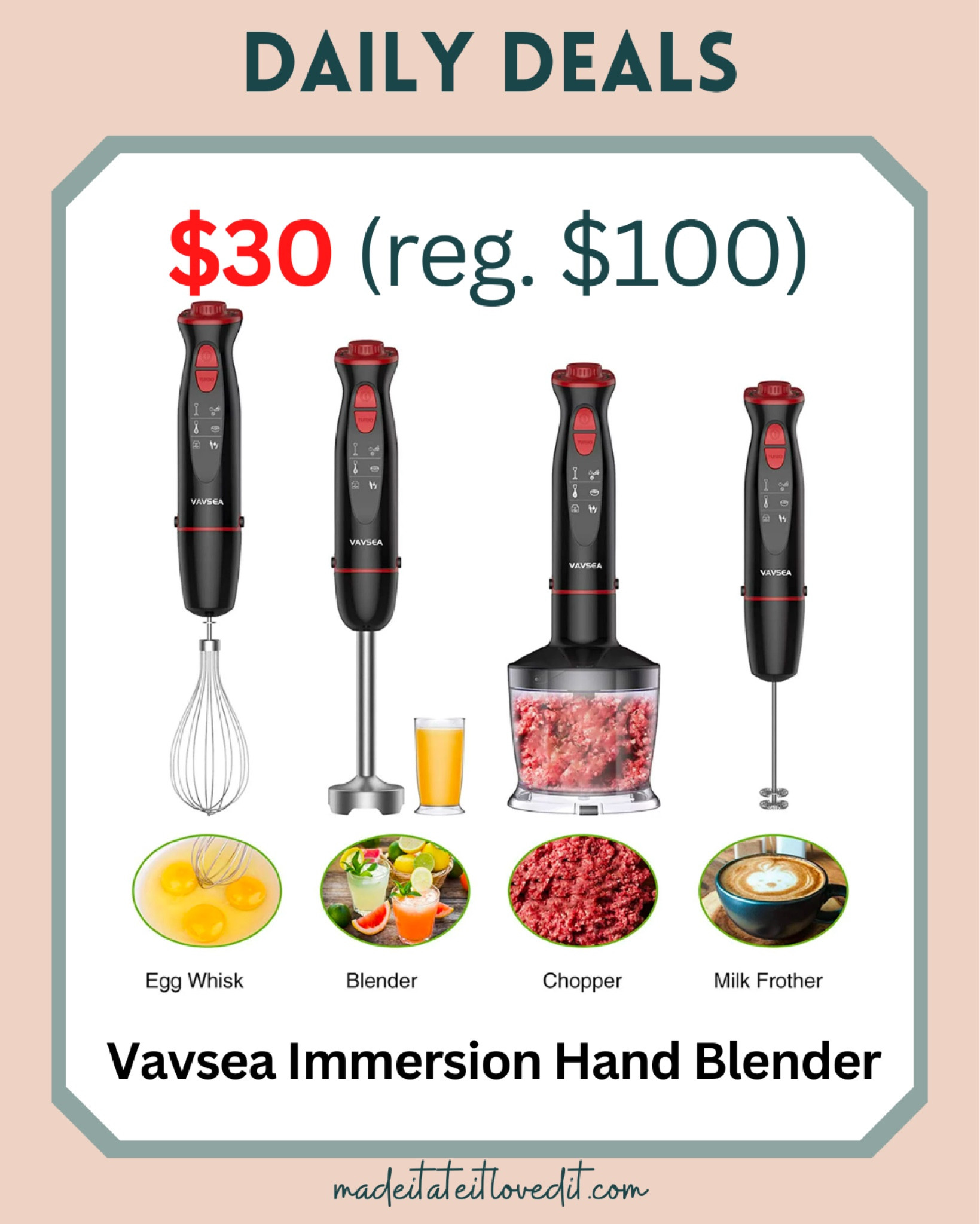 VAVSEA Immersion Hand Blender, 12-Speed Multi-Function Handheld Stick  Blender