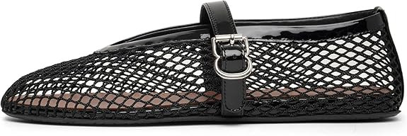 HiGropcore Mesh Ballet Flats Women, 2024 New Strappy Fishnet Buckle Flats, Sexy Mary Jane Balleri... | Amazon (UK)