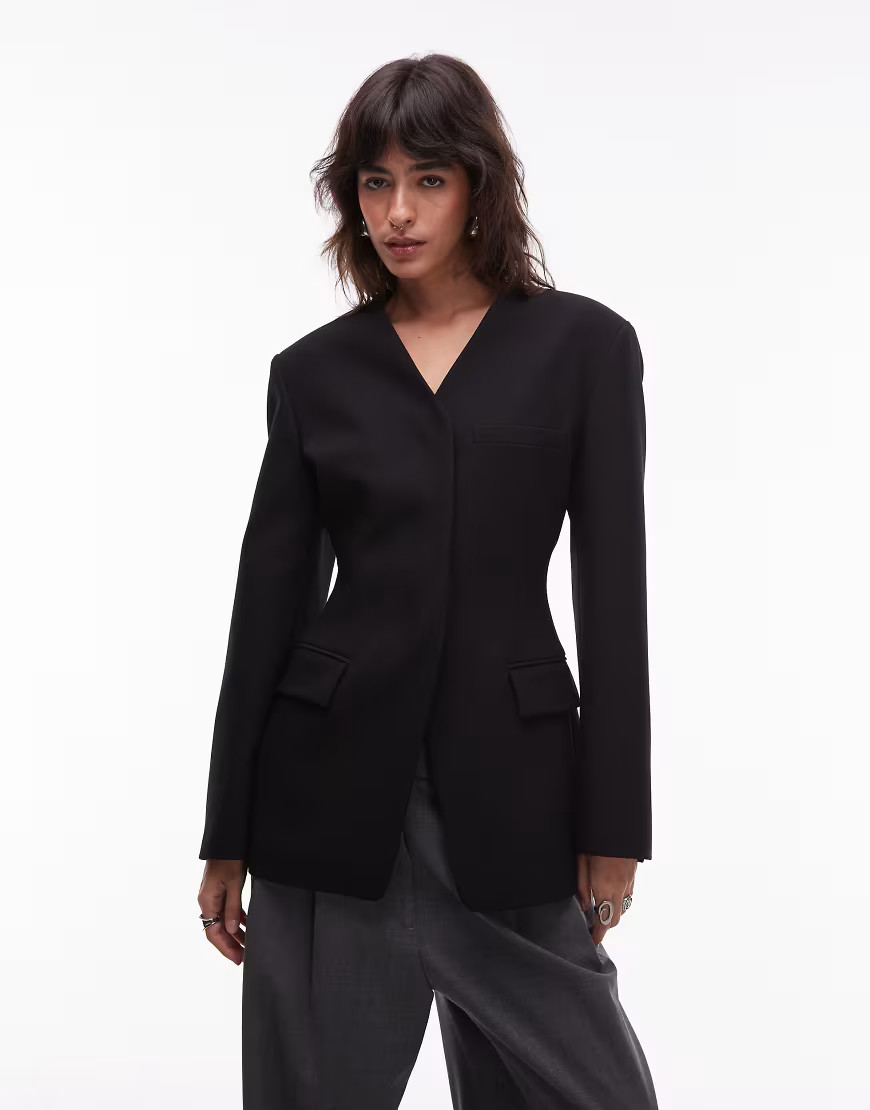 ASOS DESIGN high break fitted waist blazer in black | ASOS (Global)