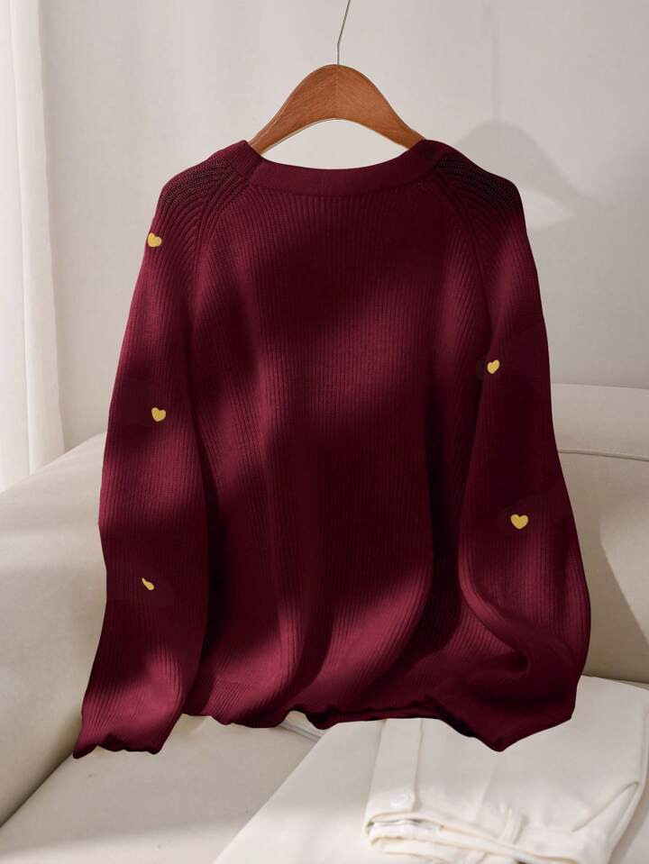SHEIN Frenchy Plus Size Front Button Up Long Sleeve Casual Top With Heart Detail, Simple And Mini... | SHEIN