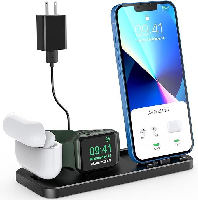 GLANA Foldable 3 in 1 Charging Station for Apple Watch Charger Stand Dock for iWatch Series SE/6/... | Amazon (US)