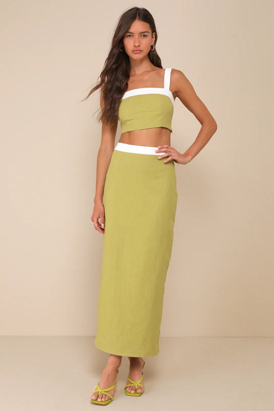 Elian Green and White Color Block Cropped Tank Top | Lulus