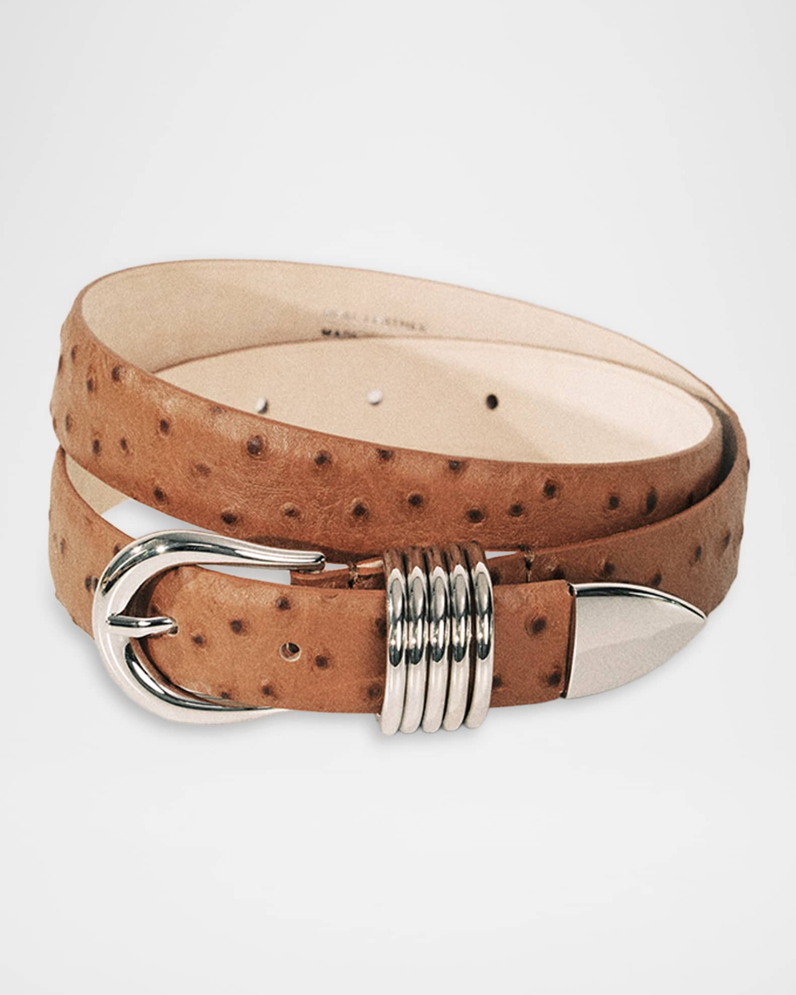 Hollyhock Ostrich-Embossed Leather Belt | Neiman Marcus