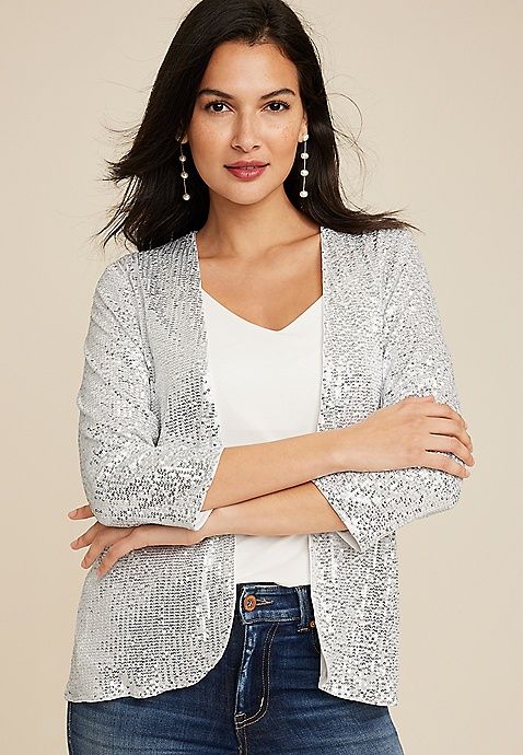 Silver Sequin Cardigan | Maurices
