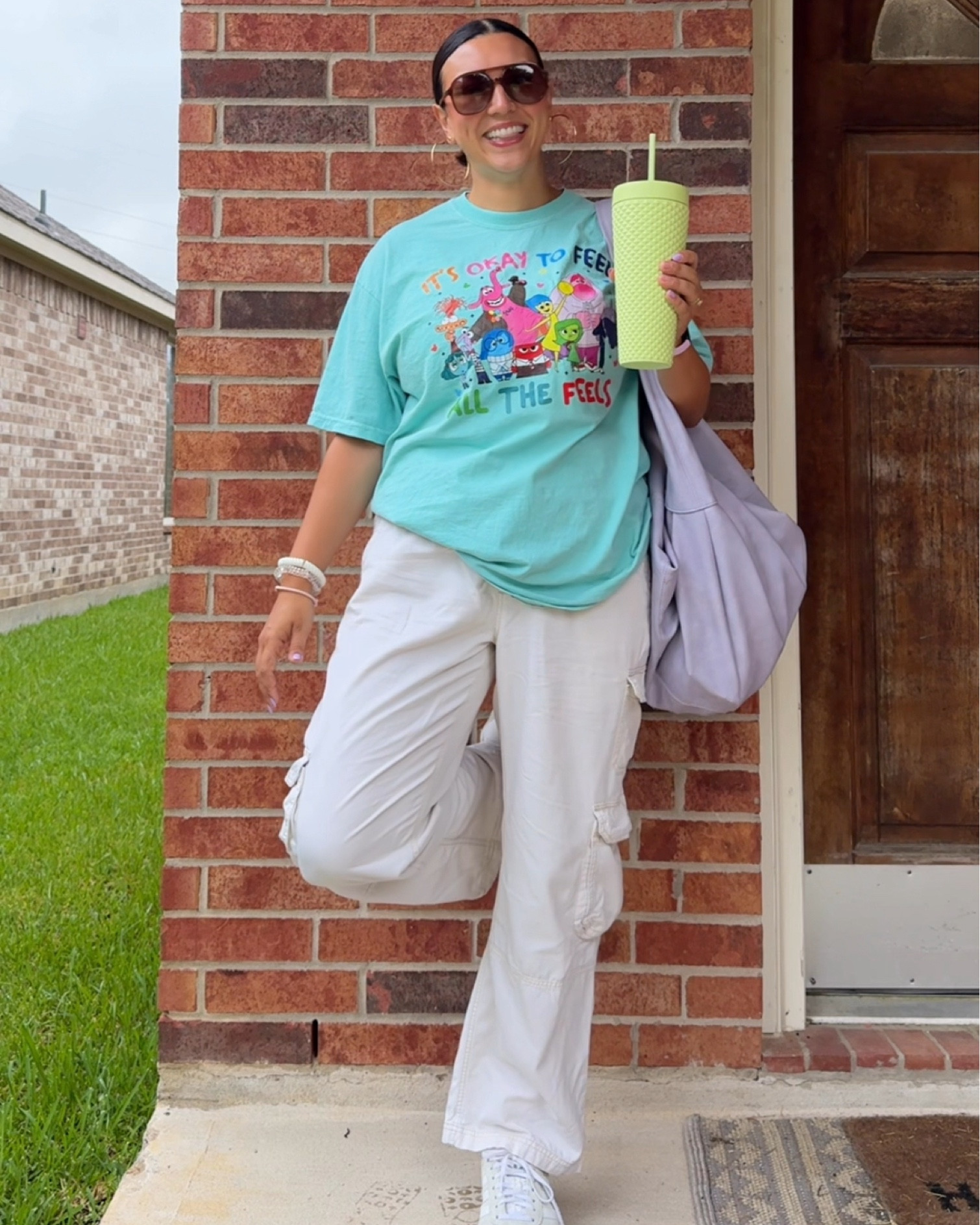 Casual outfit 💜💜💜 

Wearing an XL in my tee
Large in cargos - they’re a little short! 
Slouchy purse - I’ve gotten more than my money or of this thing! Fits so much!!!  
Gazelle - more comfortable than I thought!!! 

#LTKShoeCrush #LTKMidsize #LTKWorkwear