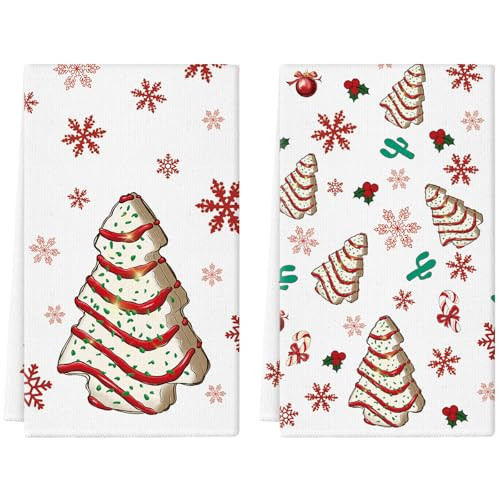 GPGHE Christmas Tree Cake Decor Christmas Kitchen Towels 18 x 26 Inch Set of 2 Dish Towels Hand Towels for Winter Holiday Home Indoor Bathroom Party Dining Decoration | Amazon (US)