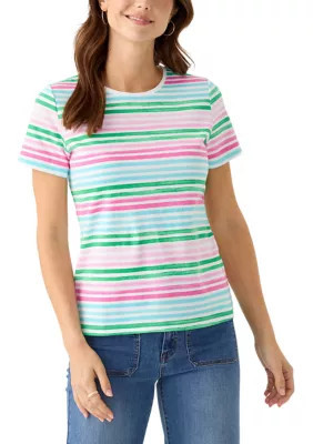 Kim Rogers Women's Petite Short Sleeve Striped T-Shirt, PS | Belk