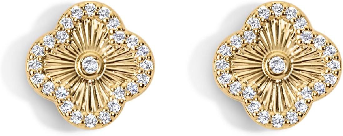 Electric Picks 14kt Gold Plated Clover Stud Earrings for Women – 14 Karat Gold Clover Earrings,... | Amazon (US)