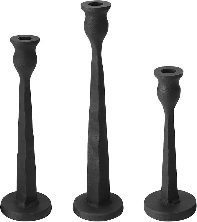 Heavy Duty Cast Iron Black Candlestick Holders Set of 3,Tall Taper Candle Holders,Table Vintage D... | Amazon (US)