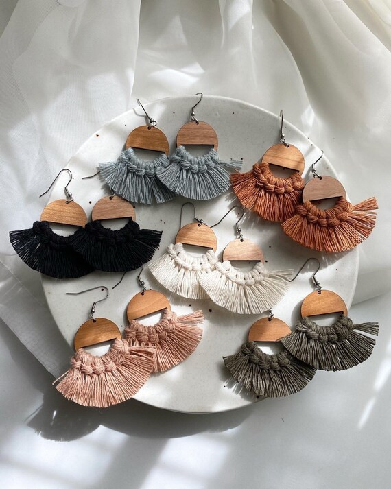 Macrame Circle Fringe Earrings  Boho Earrings  Macrame | Etsy | Etsy (US)