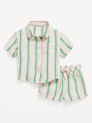 Printed Short-Sleeve Double-Weave Pocket Shirt & Shorts Set for Baby | Old Navy (US)