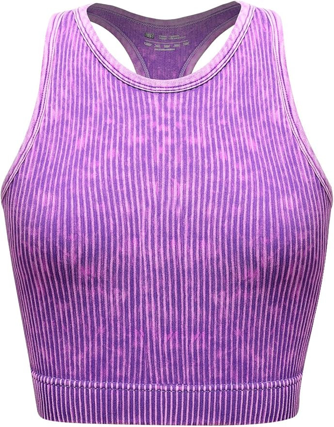 Women's Seamless Ribbed Workout Crop Tank Top,Slim Fit Short Scoop Neck Racerback Tank Tops,Sport... | Amazon (US)