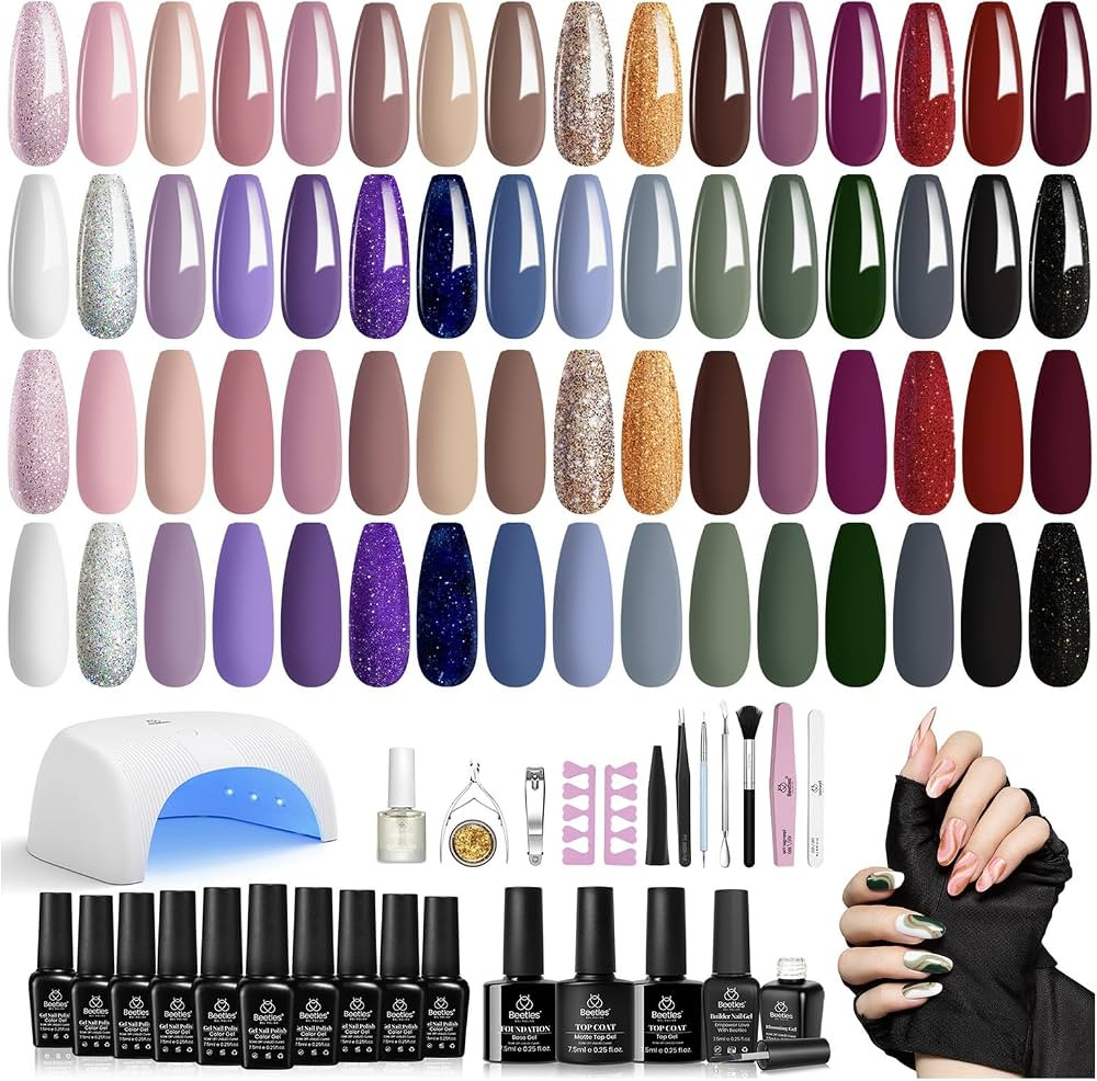 Beetles Gel Nail Polish Kit with Uv light 53 Pcs Gel Starter Kit 32 Colors Pink Red Nude Grey Gli... | Amazon (US)