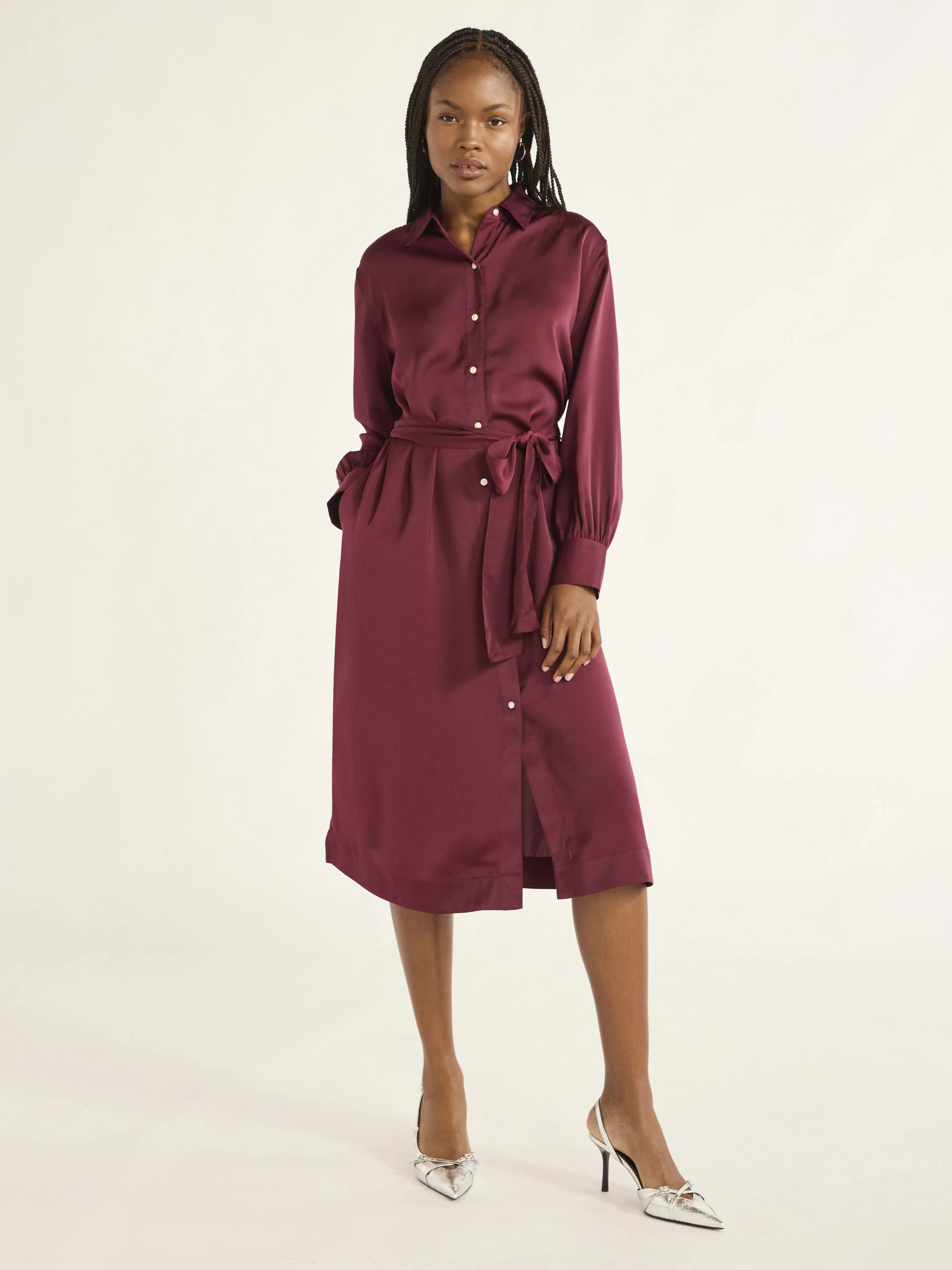 Free Assembly Women’s Belted Midi Shirtdress with Long Sleeves, Size XS-XXXL | Walmart (US)
