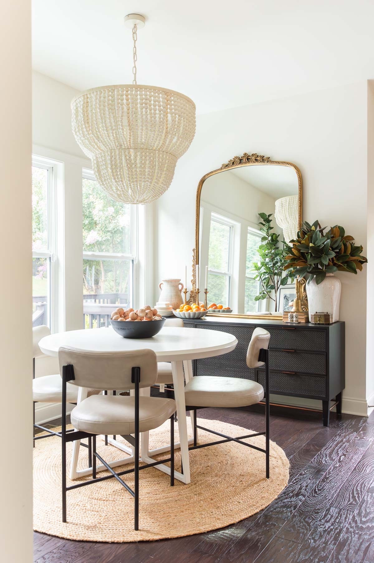 I have replaced the round jute rug in our breakfast nook several times when it’s been needed. It’s the perfect size and weight and the price can’t be beat! home decor dining room decor neutral decor primrose mirror white bead chandelier round dining table black sideboard styling

#LTKHome #LTKSaleAlert