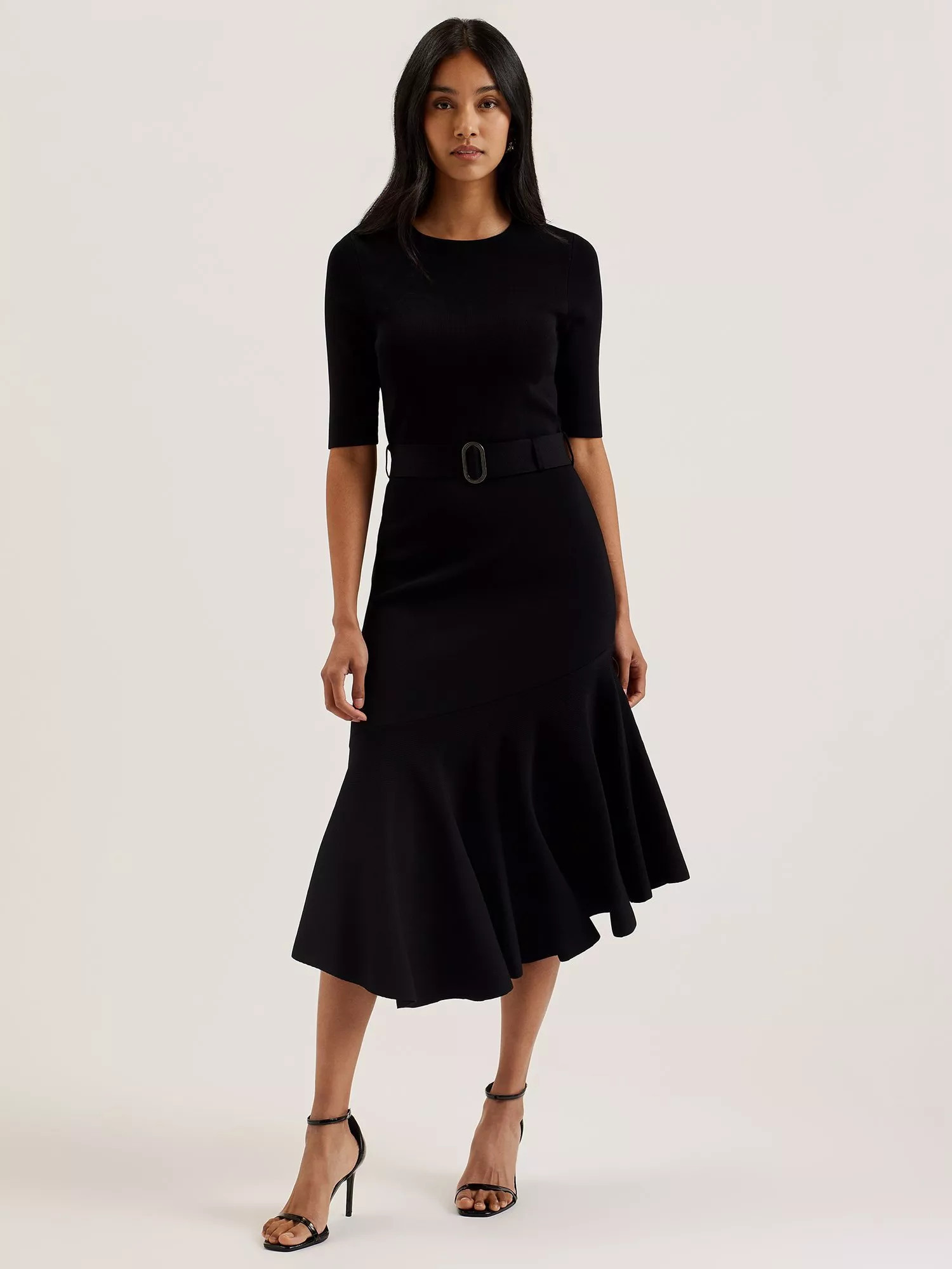 Ted Baker Knitted Flippy Skirt Midi Dress, Black | John Lewis (UK)
