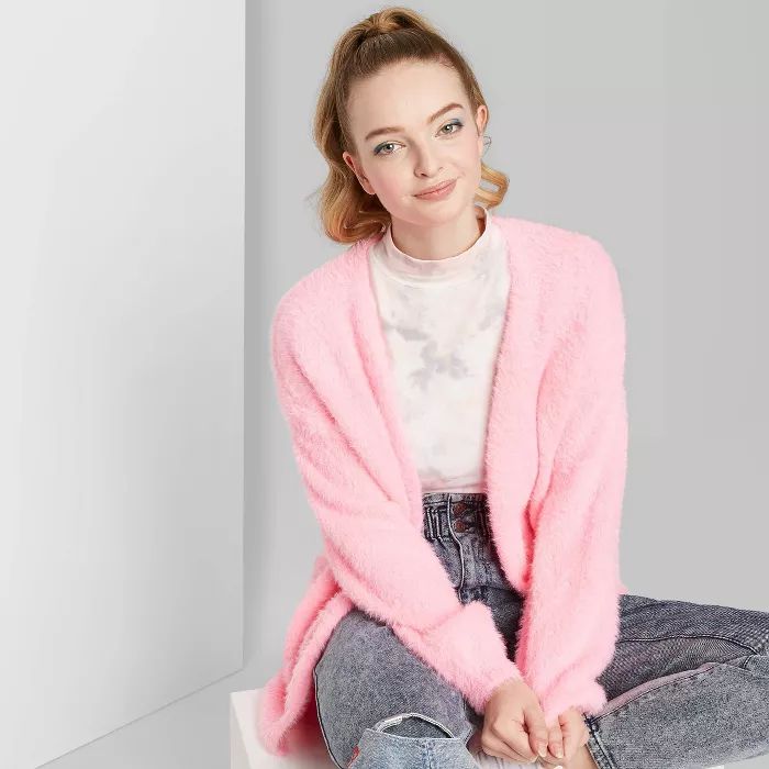 Women's Long Sleeve Open Front  Fuzzy Cardigan - Wild Fable™ Pink | Target