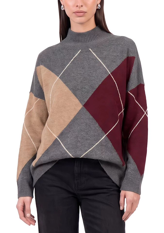 Women's Mock Neck Argyle Sweater | Belk