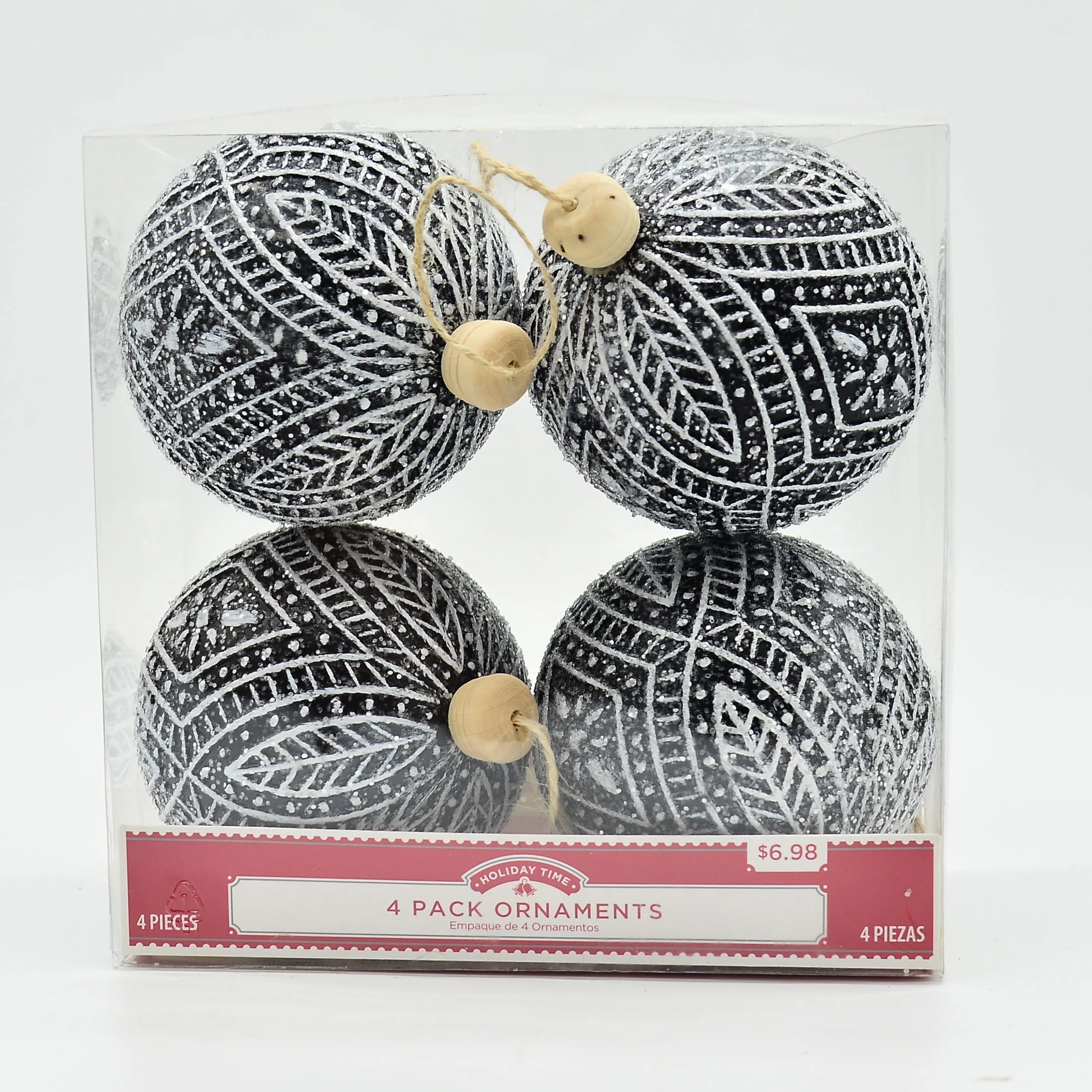 Holiday Time Black & White Christmas Ornaments, 4 Count - Walmart.com | Walmart (US)