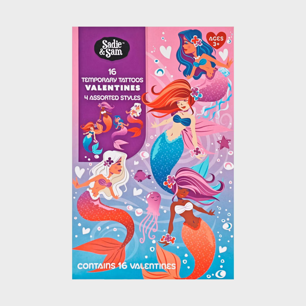 Sadie & Sam 16ct Mermaid Glitter Temporary Tattoo Valentine's Day Classroom Exchange Cards | Target