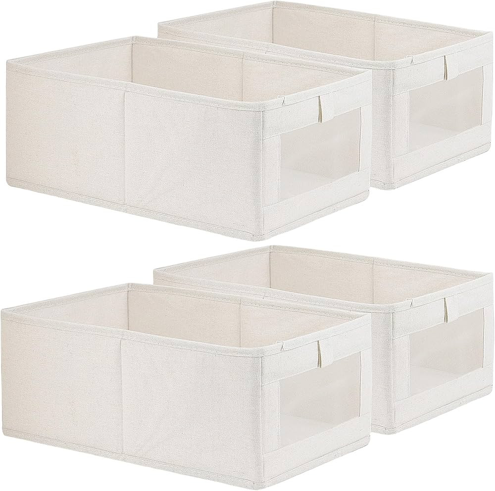 4 Pack Linen Storage Bins, Storage Containers for Organizing Clothing, Jeans, Toys, Books, Shelve... | Amazon (US)