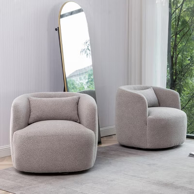 KINWELL 34" Wide Boucle Fabric Upholstered Swivel Armchair (Set of 2) - Taupe | Target