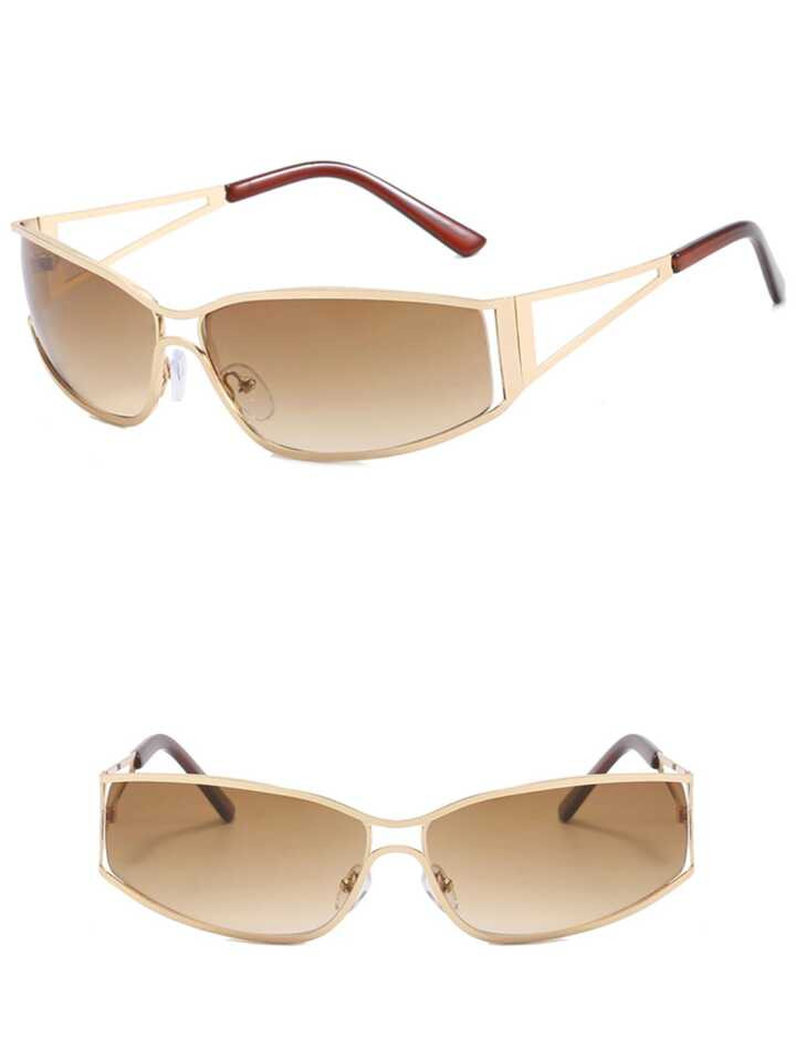 1pc Y2K Futuristic Metallic Silver Wrapped Style Fashion Glasses Beach Accessories For Women Glas... | SHEIN