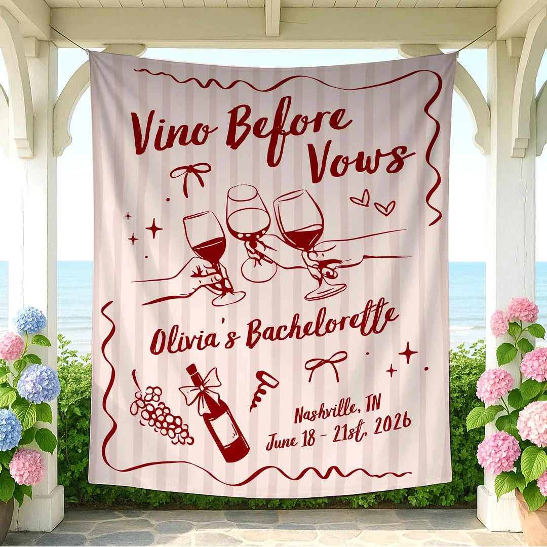 Vino Before Vows Party Tapestry, Personalized Wine Bachelorette Party Banner, Bridal Shower Party... | Etsy (US)