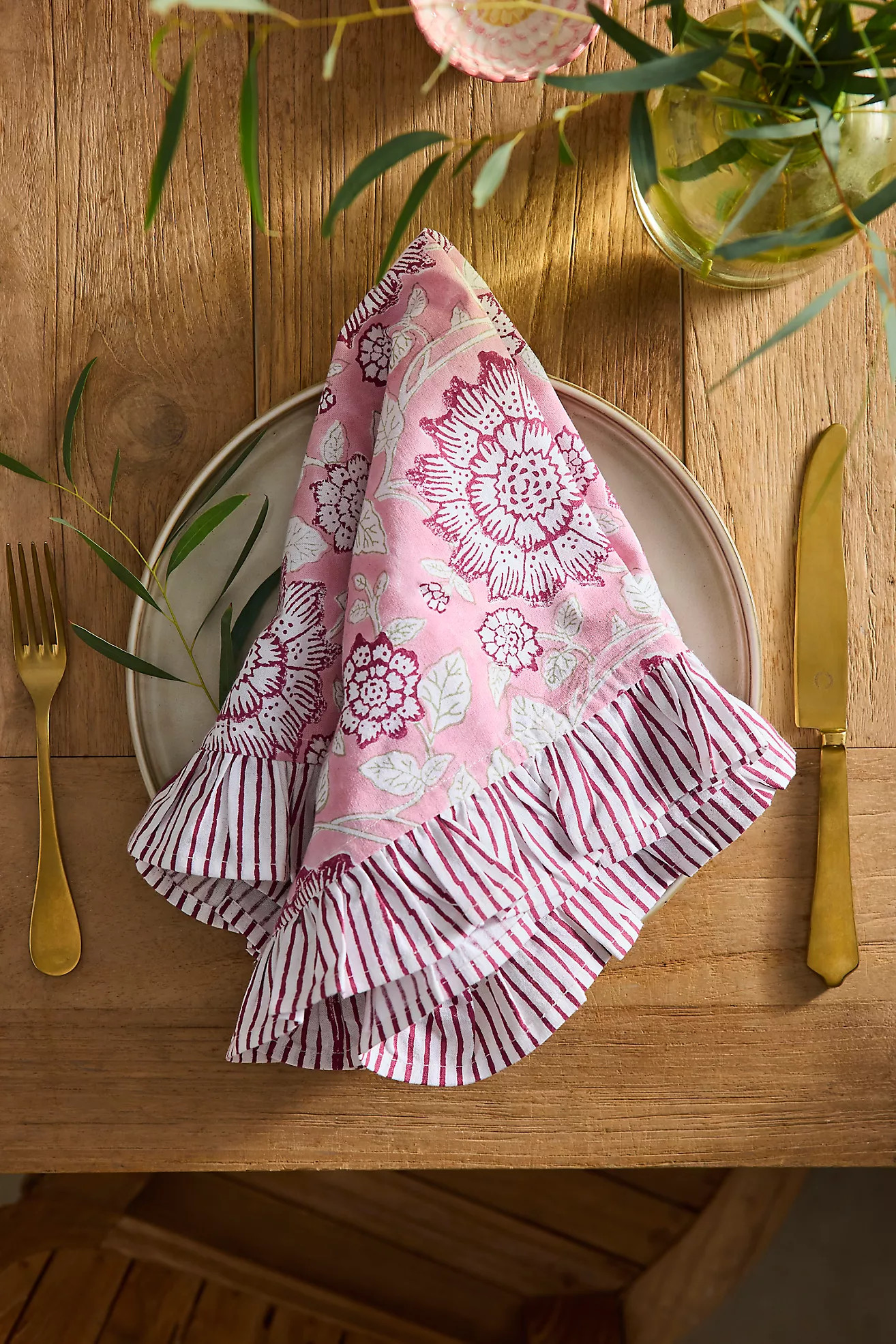 Ruffle Block Print Cotton Napkins, Set of 4 | Anthropologie (US)
