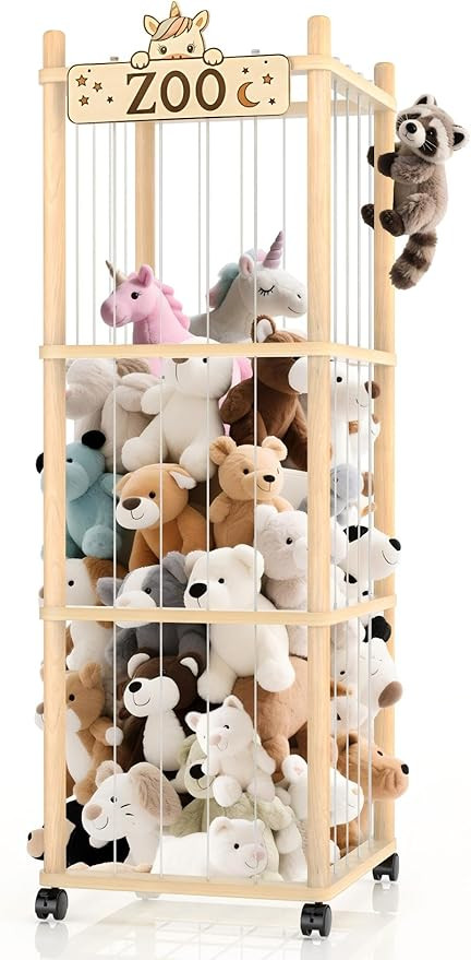 Stuffed Animal Storage Zoo Tower,56In Wooden Large Stuffed Animal Holder Organizer with Wheels,St... | Amazon (US)