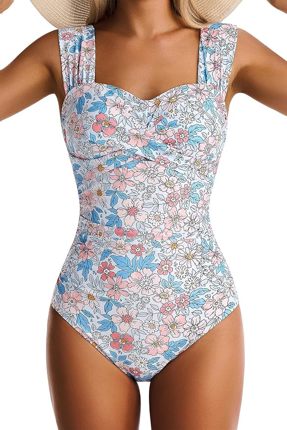 Womens One Piece Swimsuits Tummy Control Bathing Suits Modest Full Coverage Swimsuit Wide Straps ... | Amazon (US)