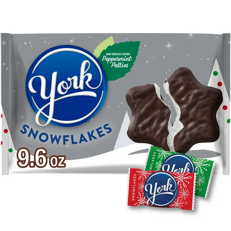 York Dark Chocolate Peppermint Patties Snowflakes Christmas Candy, Bag 9.6 oz | Walmart (US)