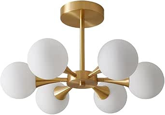 Pobllem Glass Flush Mount Ceiling Light 6-Light Gold Brushed Brass Ceiling Pendant Lights with Wh... | Amazon (CA)