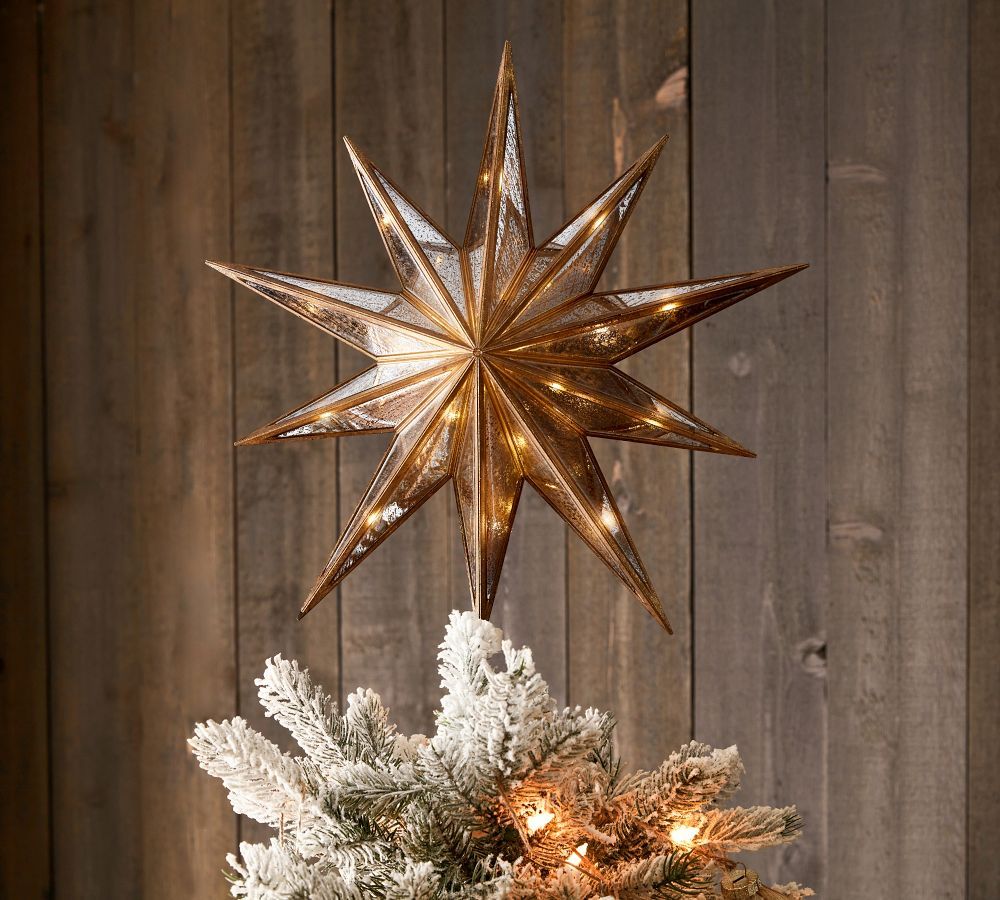 Pre-Lit Mirrored Star Tree Topper, Gold | Pottery Barn (US)